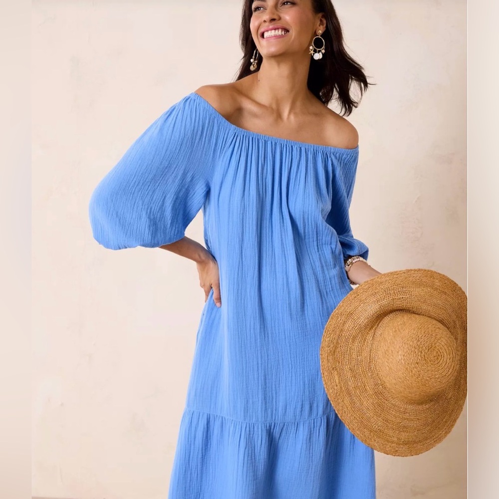Tommy Bahama Island Gauze Off-the-Shoulder Midi Dress